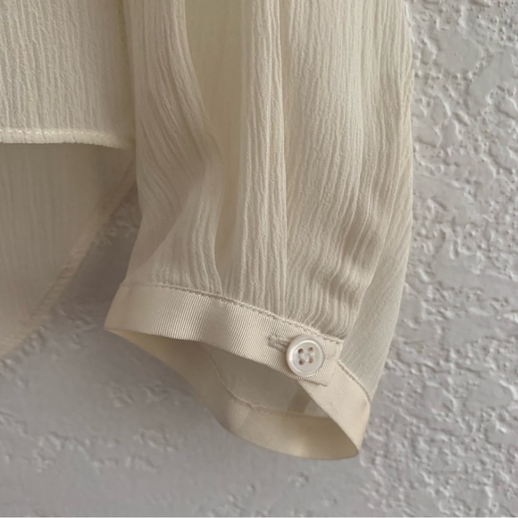 NWT New Theory Rianala Ivory Silk Chiffon Textured Lace Up Ruffle Pirate Blouse - Picture 10 of 14